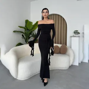 Off-shoulder Flower Ribbon Dress Women's Fashion Church Scene