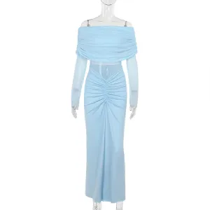 Off-shoulder Mesh Pleated Dress Women Urban Touch