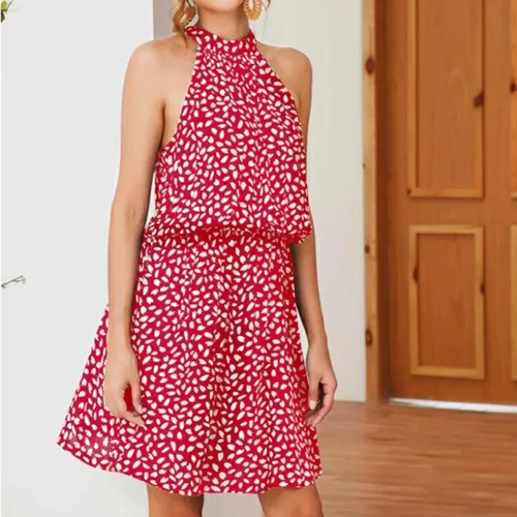 Off-the-shoulder halter strap dress with heart-shaped print Grace Color
