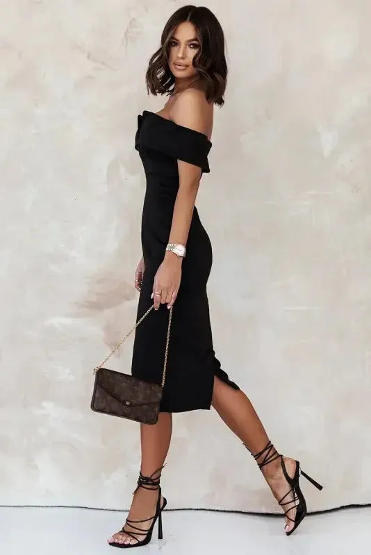 Minimalist Style Luxury Mood Off-the-shoulder Midi Dresses