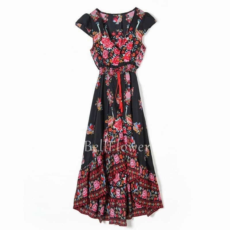 Women's Boho V-Neck Printed Dress Collar Accent