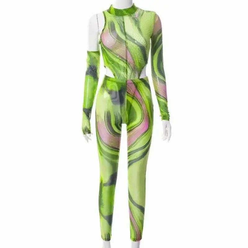 One Shoulder Bodysuit Gloves with Pants Quick Movement Wear Casual Look