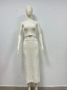 Stylish Fancy Premium Soft One-shoulder Knitted Spaghetti-strap Camisole Top Skirt Suit