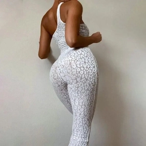 One Shoulder Leopard Jumpsuits Wedding Picnic Breathable Dinner