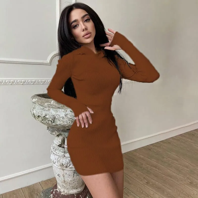 Chic Balance Women's Solid Color Sweater Dress