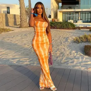 Orange Pencil Summer dress Bonded Seam Technology QuickDryMaterial