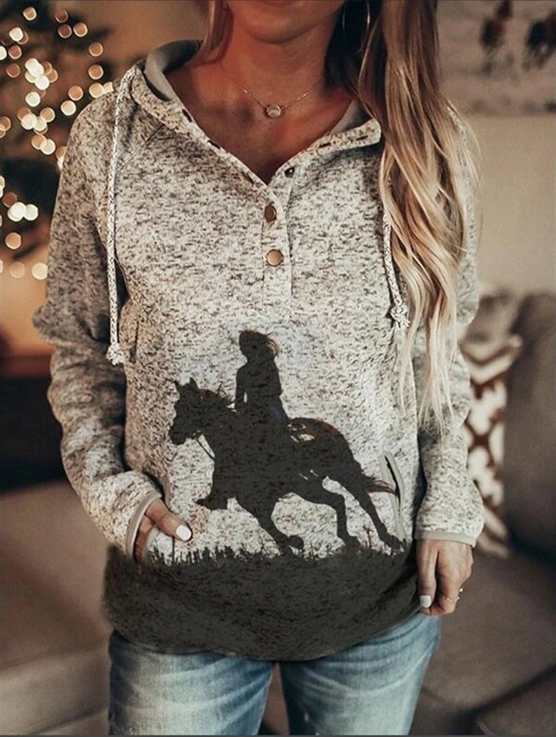 Women's Printed Loose Pullover Sweater Black bear like
