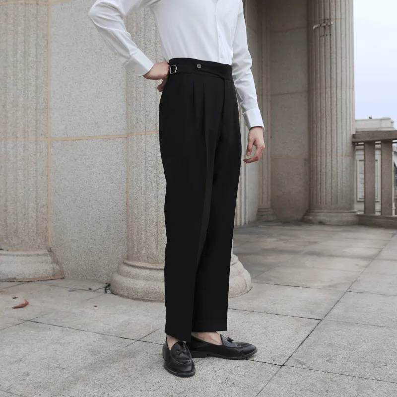 Workwear Paris Buckle Double Pleated Curled Side Gentleman Neapolitan Non-Iron Casual Pants