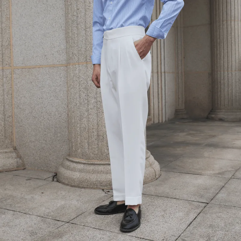 Paris Buckle Double Pleated Curled Side Gentleman Neapolitan Non-Iron Casual Pants Quick Fit Wear Casual Movement