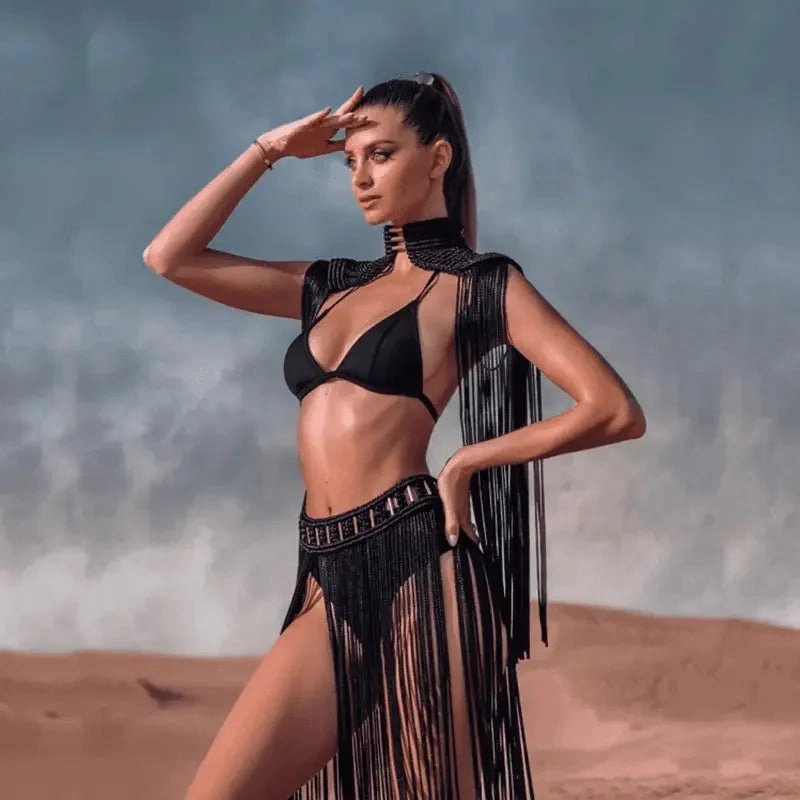 Smooth Yoke Construction Anti Fade Technology Summer Tassel Bikini Cover Ups