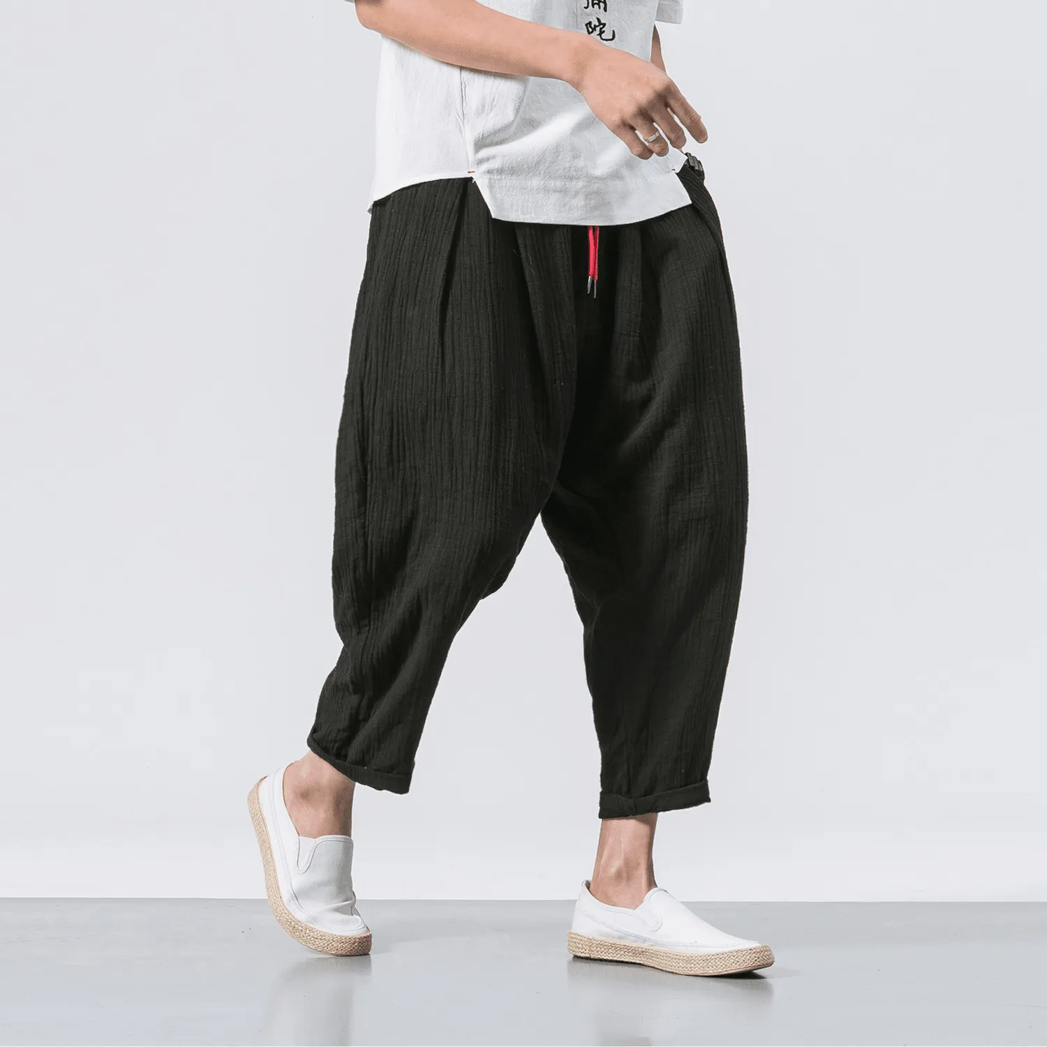 Chinese Style Cotton and Linen Men'S Casual Trousers Basic Look