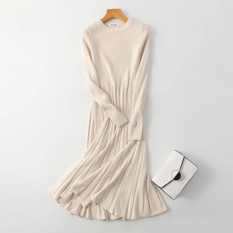 Silky Touch Smooth Surface Midi Thick Women's Sweater Dress