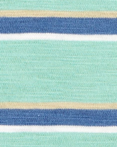 Layered Hemline Toddler Striped Cotton Blend Short-Sleeve Henley - Green 2S817910-300