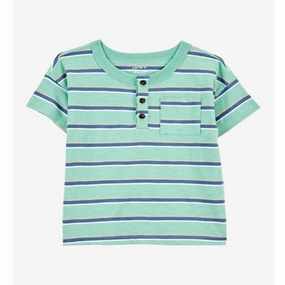 Comfortable Fabric Toddler Striped Cotton Blend Short-Sleeve Henley - Green 2S817910-300