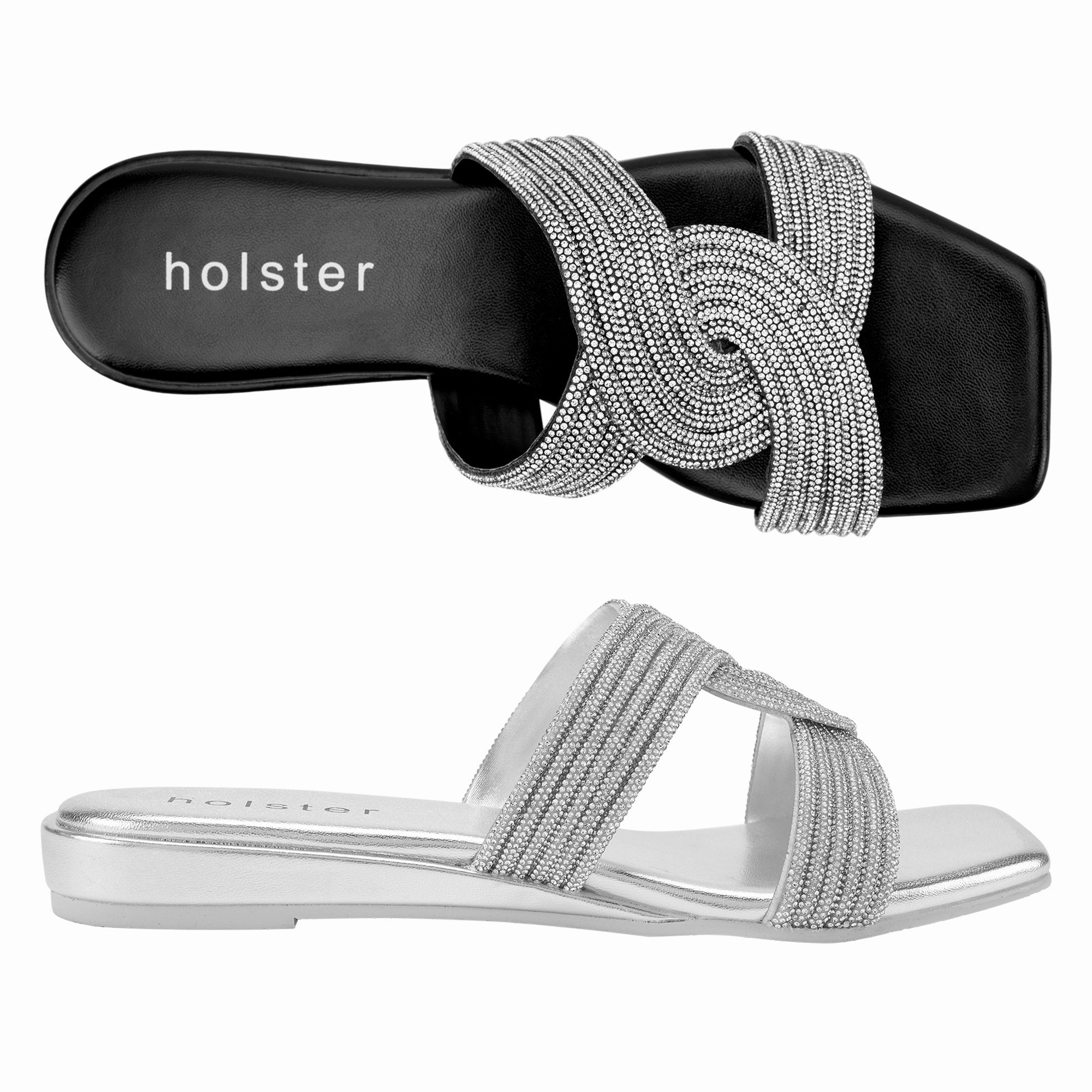 Zara Low Wedge Bundle - Black / Silver Comfort Fit