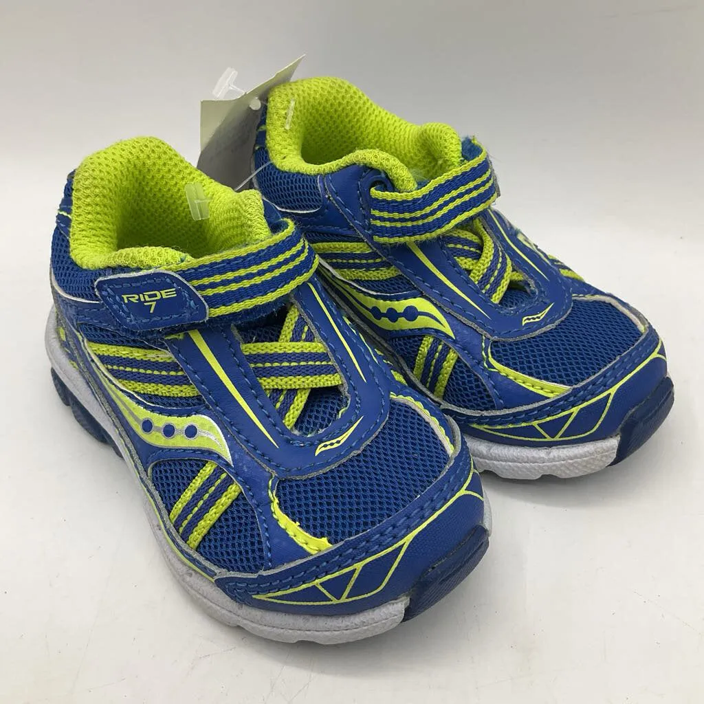 Size 4: Saucony BLUE YELLOW Velcro Sneakers NEW Airy Feel Urban breathability