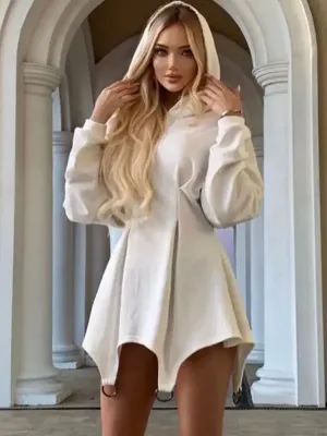 Cool Sweater Autumn Irregular Hoodie Mini Dress