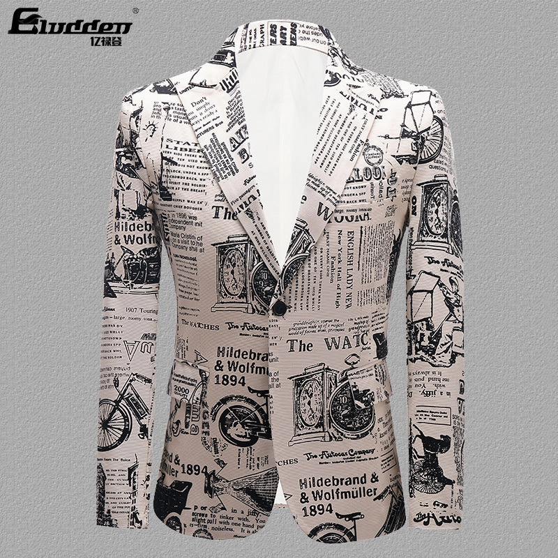 NonIrritatingNeckline Personality Newspaper Printed Costume For Men