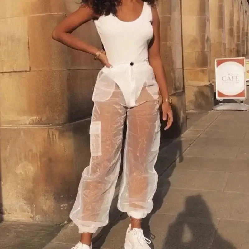 Detachable belt Perspective Loose Pants