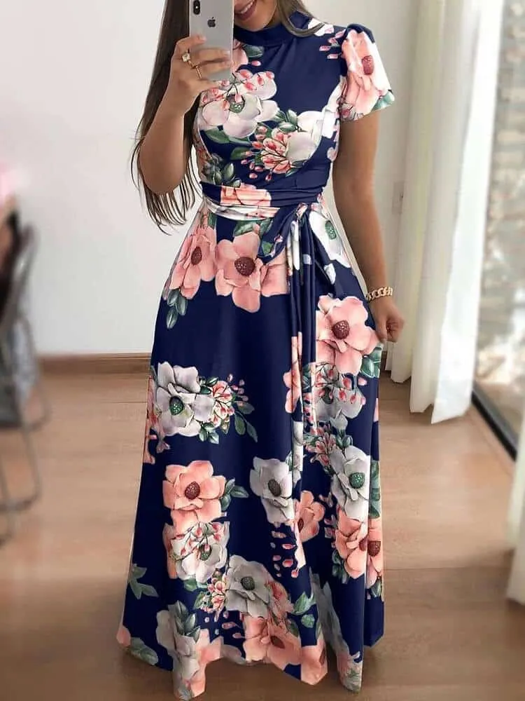 Sophisticated Comfort Women's Rose Printed Maxi Party Dress
