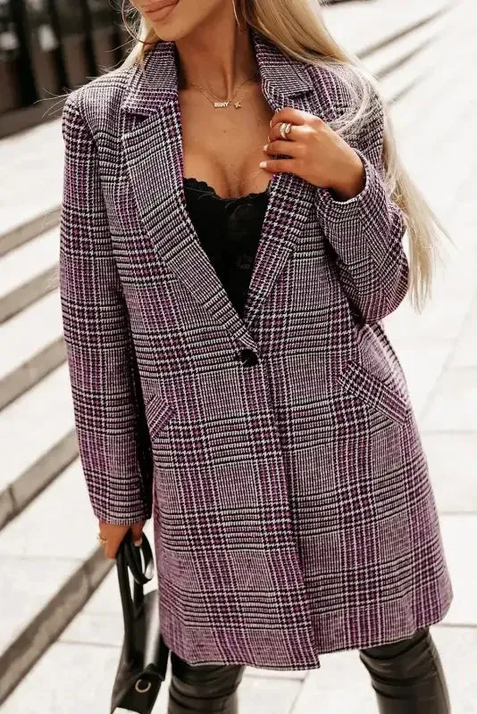 Strong Soul Collapsible Hood Pink Plaid Midi Coat