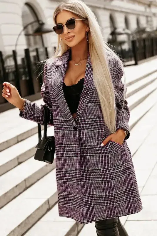 Smile Glow SmoothZipper Pink Plaid Midi Coat