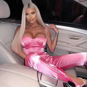 Pink Satin Jumpsuit Loose Flexible