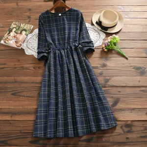 Plaid Linen Women's Mori Dress Dreamy Drape Statement-Piece