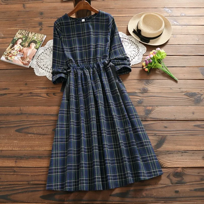 petite size Easy Comfort Look Plaid Linen Women's Mori Dress