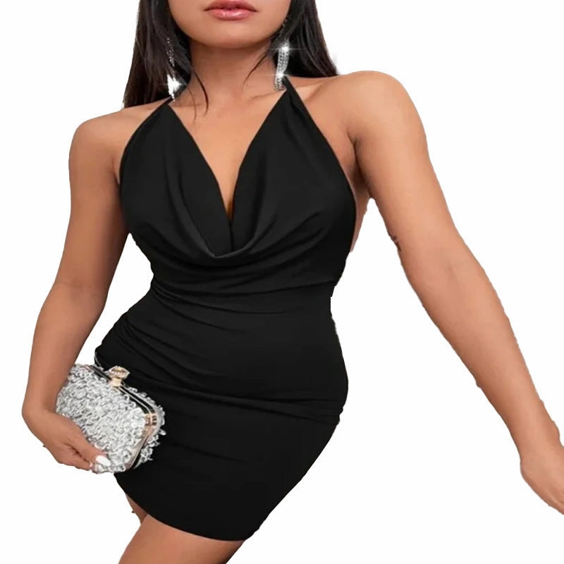 Cozy Flex Summer Deep V-neck Dress Temperament Sling Backless Halter Dresses Women's Clothing