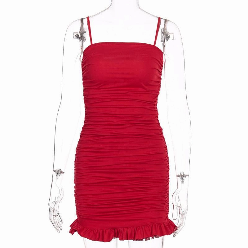 Night Mood Classic Move Pleated ruffled sexy bag hip strap dress