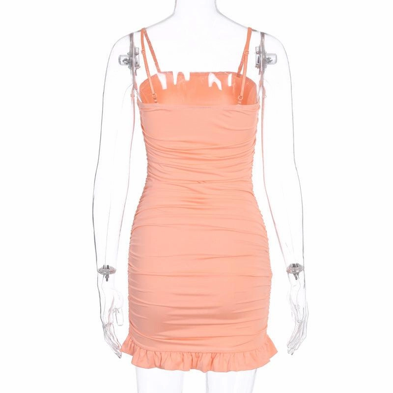 Pleated ruffled sexy bag hip strap dress Smart and Elegant Subtle-Print