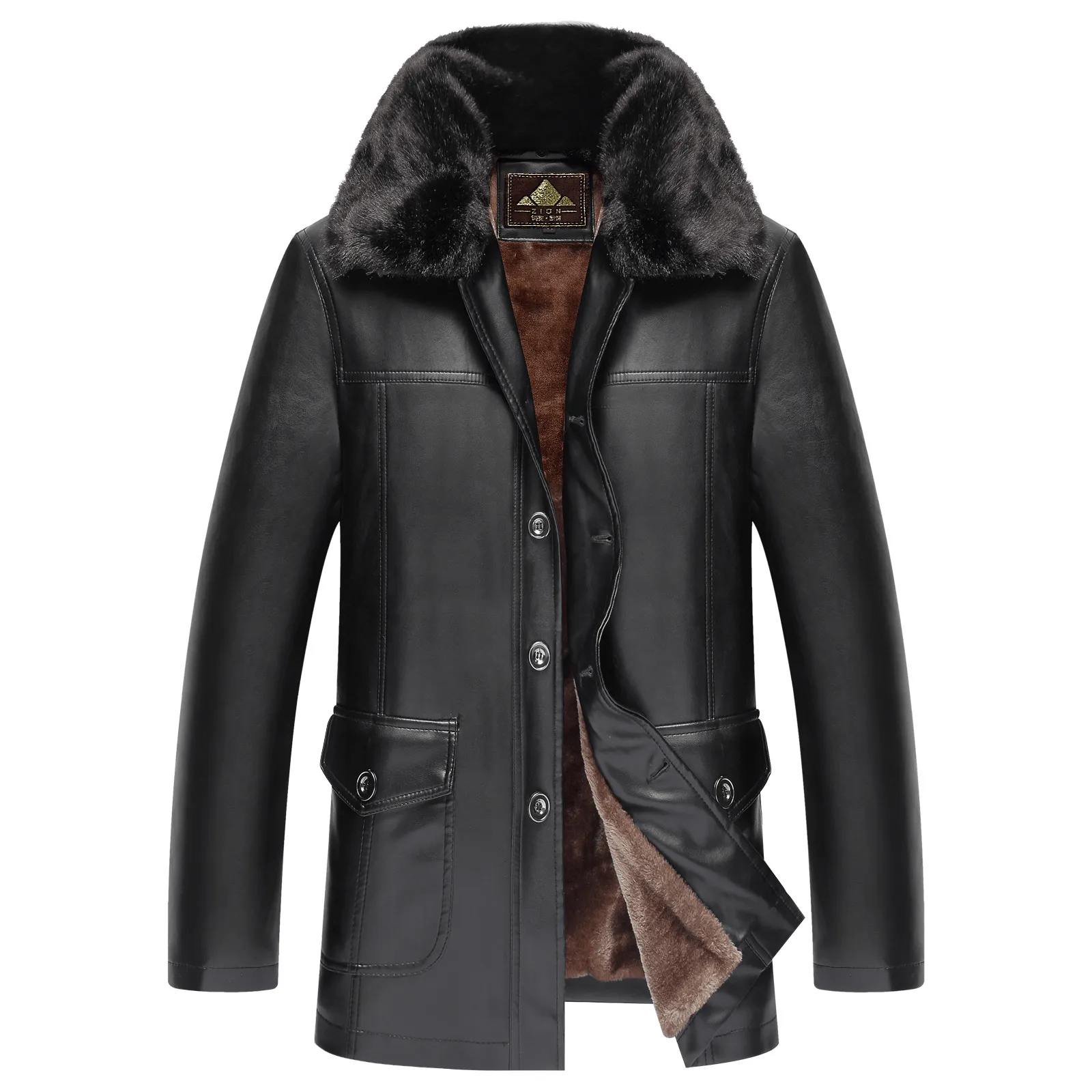 Plush Thickening Mens Leather Coat Windbreaker Jacket Insulated Design Advanced Layering System