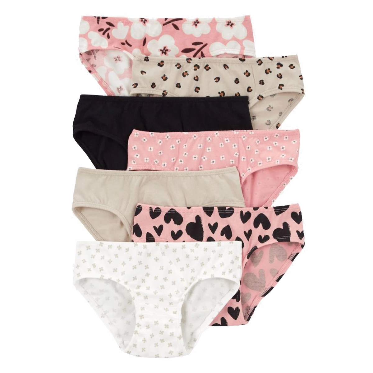 Girls' 7-Pack Leopard Hipster Stretch Cotton Undies 3R168310 TaglessCollars Seamless Knit Design
