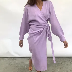 Fresh Outfit Knitted Women's Wrap Dress with V-Neck