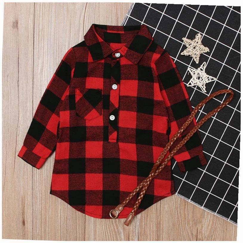 Fashion Girls Long Red Plaid Dress With Belt PortableOption VentilatedMesh