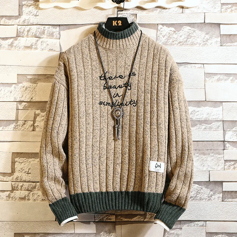 Long Sleeve Thick Half High Neck Letter Pullover Sweater for Men product birthday joy