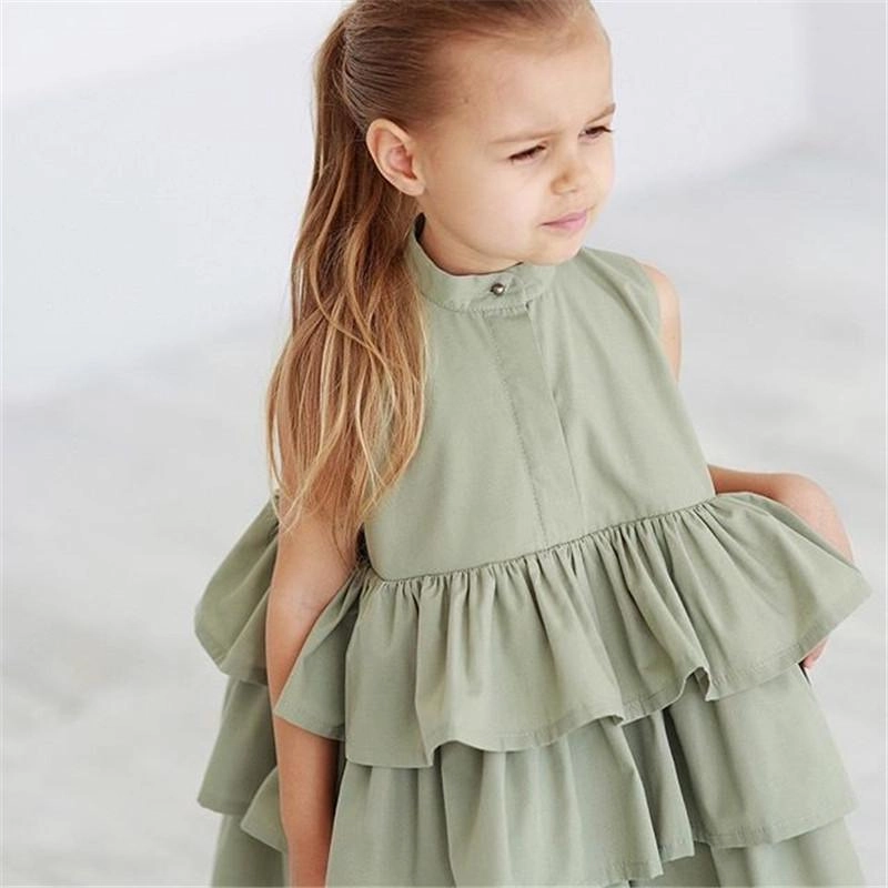 Fashion Simple Solid Color Sleeveless Small And Medium Girl Dress Comfort Cushion Neckline Warm Fabric