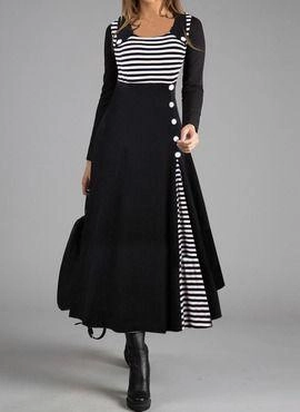 New style striped stitching doll collar large hem dress Day Love