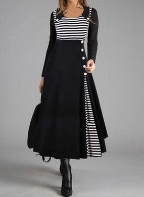 New style striped stitching doll collar large hem dress Day Love