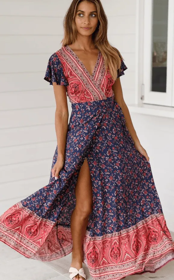 Flattering and Chic Shine Skin Printed Dress Sexy Dress