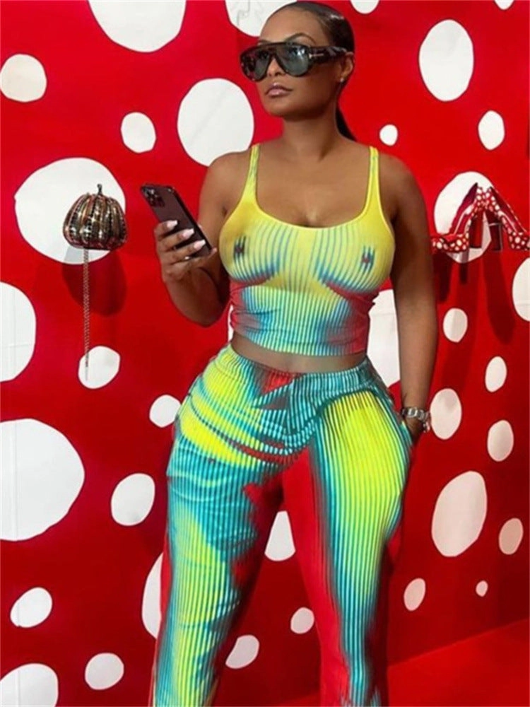 Home Chic Printed Tight Women's Jumpsuit Slim Stretch Two-piece Set