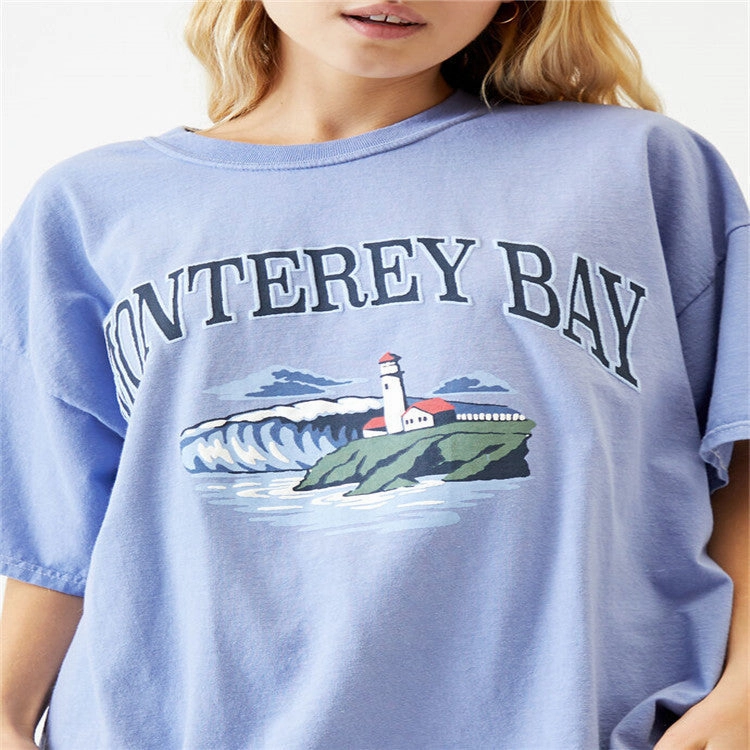 Ladies Short Sleeve Round Neck Pullover Loose Print T Shirt Semi Formal