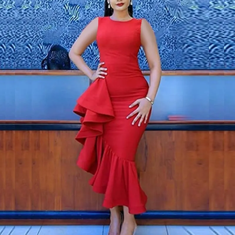 Bridal-Shower Women's Red Sleeveless Bodycon Dress