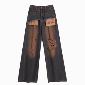 Chic Fit Washed Ripped Stitching Do The Old Cowboy Trousers