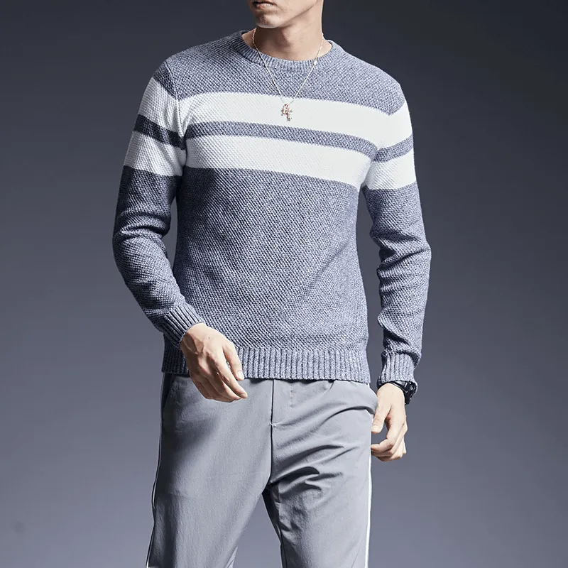 Men'S Sweater All-Match All-Match Sweater Striped Sweater Men Comfy Design Reinforced Shoulder Design