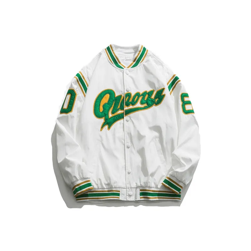 Retro Color Block Embroidery Baseball Uniform Jacket Men Sealed Seam Construction Noise Reducing Fabric