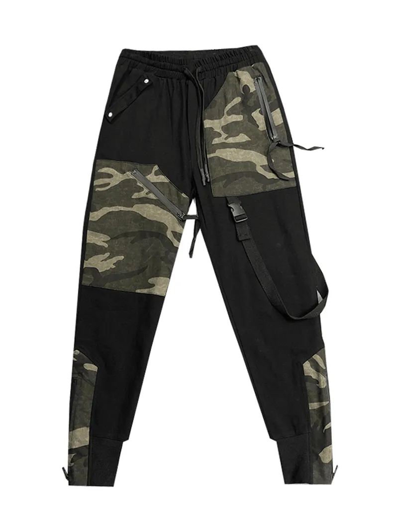Functional Casual Overalls Camouflage Stitching Personality Slim All Purpose Stretching Fit