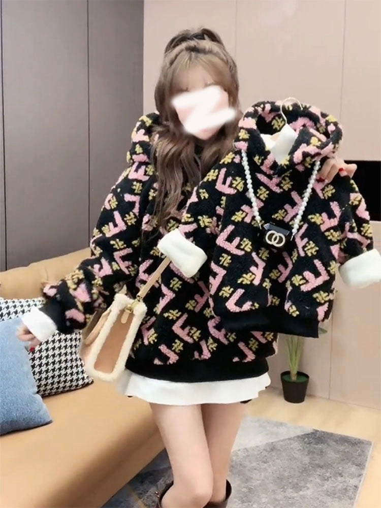 Women's Fashion Plus Fleece Thickened Hoodie Water Repellent Trendy Outfit