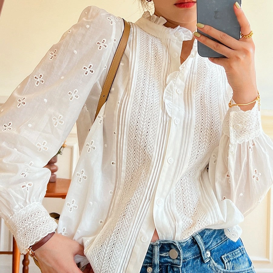 Women's Design Sense French Shirt Solid Color Artistic Design